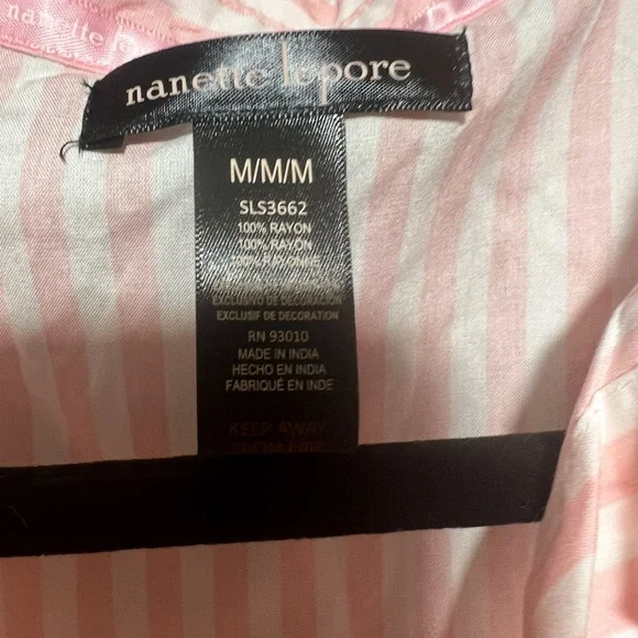 Nanette Lepore Pink Stripe Pajama Set Button Top Pants NWT Medium - Picture 4 of 6